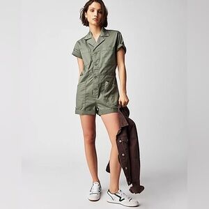 Pistola Parker Short Sleeve Utility Romper Olive Green Lightweight XS